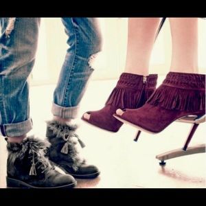 Rebecca Minkoff Suede Rio Leather Peep Toe Bootie in Port Size 37 NIB